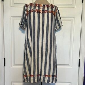 THML Anthropologie XS Blue White Striped  Embroidery Summer‎ Boho Nautical Dress